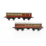 Hornby 0 Gauge No 2 LMS Suburban Coaches, both in lithographed crimson, comprising two brake/3rd's