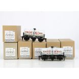 Eight ETS 0 Gauge British-market LMS/United Dairies 6-wheel tank wagons, ref 490, in white with