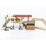 Post-war Hornby 0 Gauge Lineside Accessories, including orange-roofed 'Trent' Island platform,