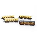 Hornby 0 Gauge No 2 Pullman Cars and LNER Saloon, three 1930's cream-roofed Pullmans, all with