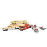 Hornby 0 Gauge No 2 Lumber Timber and Well wagons, a boxed lumber wagon in green/yellow, VG,