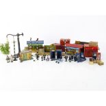 Hornby 0 Gauge Platform and other Accessories, M' series station, halt, signal box, 2 signals and