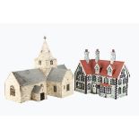 G Scale scratchbuilt/kitbuilt Church and Inn, very large Steeple Church, length 83cm, height 80cm