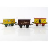 Hornby 0 Gauge 'Private Owner' Vans, all on 'T3' bases, a Fyffes bananas van with hinged doors in