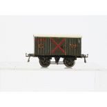 A uncommon Hornby 0 Gauge circa 1930 GWR Gunpowder Van, on black T3 base with axlebox slots and