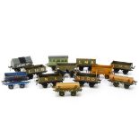 Hornby 0 Gauge 'OAG-base' Freight Stock, including LMS gold-lettered cattle wagon, hopper wagon,