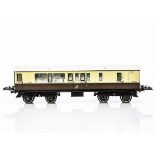 A Hornby 0 Gauge No 2 Corridor Coach, in lithographed GWR brown/cream as brake/3rd no 4073, G-VG,