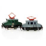 Two modified ETS 0 Gauge 2/3-rail (convertible) 0-4-0 'Steeple Cab' electric Locomotives, one in