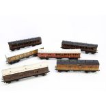 Assorted 0 Gauge tinplate and wooden Coaching Stock by Bassett-Lowke and others, B-L lithographed