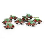 Hornby 0 Gauge Flat Wagons with Road Roller loads, a rake of 8 flat wagons (6 BR and 2 NE, all in