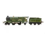 A Hornby 0 Gauge No E320 4-4-2 Locomotive and Tender, in enamelled GWR 'shirtbutton' green as no