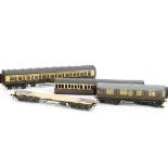 Vintage Scratchbuilt Great Western 0 Gauge Coaching Stock for restoration, all in GW brown/cream and