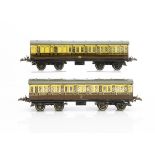Hornby 0 Gauge No 2 GWR Suburban Coaches, both in lithographed brown/cream, comprising 1st/3rd