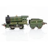 A converted Hornby 0 Gauge No O Locomotive and Tender, both in Great Western lined semi-matt