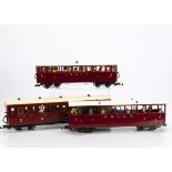 Three Kit/Scratchbuilt G Gauge North Wales Narrow Gauge Railways bogie Coaches, in maroon, No 4