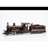 Kit/Scratchbuilt G Gauge Bagnall 2-6-0 Locomotive and Tender on a metal chassis, finished in