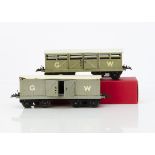 Hornby 0 Gauge Late pre-war GWR No 2 Freight Stock, grey cattle wagon and luggage van, both with
