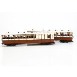 Four Kit/Scratchbuilt G Gauge Lynton and Barnstaple bogie Coaches, in brown and cream, No 2 Guards/