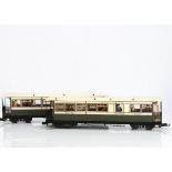 Two Kit/Scratchbuilt Welshpool and Llanfair Narrow Gauge Railway G Gauge verandah Coaches, in