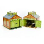 Two Hornby 0 Gauge No 1 Engine Sheds, an E1E model with 3-rail track and (original) interior