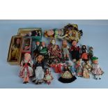 European souvenir dolls, mainly celluloid including a sweetheart dancing doll in original box, 6 1/2