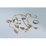 A mixed lot of 9ct gold and yellow metal jewellery, including a ring (AF) stamped 9ct, hallmarked