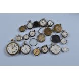 A quantity of assorted pocket watches, including nickel and steel; cased examples A/F (18)