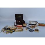 A good mixed lot of costume jewellery, together with various compacts including Stratton and a MOP