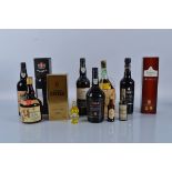 A collection of seven bottles of port, including Porto Diez, Croft, Graham's, Taylor's, etc.
