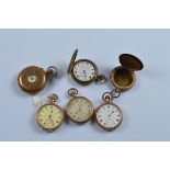 Five brass and gold plated pocket watches, together with an empty case (6)