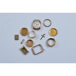 A quantity of 9ct and 14ct gold, including watch faces, cases, jewellery etc. 9ct approx weight 17.
