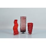 Three Whitefriars style textured glass vases, tallest 30.5cm tall.
