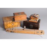 A Victorian inlaid sewing box and other items, including a novelty Swiss cigarette box, a