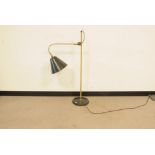 A modern adjustable floor lamp, brass with green shade, 105cm high