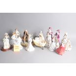 A large collection of porcelain and pottery figures of ladies and others, approx 30, including