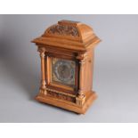 An early 20th century oak cased Westminster chiming mantle clock, 48cm, Art Nouveau case, brass