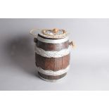 An early 20th century small coopered barrel, with stud work inscription, God Save The King, with