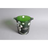 A second half 20th century glass Champagne bucket, green glass with floral design and marked