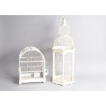 Two vintage white painted bird cages, one larger 68cm, the other a GenyKage, 38cm (2)