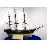 Large model of a 19th Century circa 1870 three masted Sailing Clipper, wood construction, green/