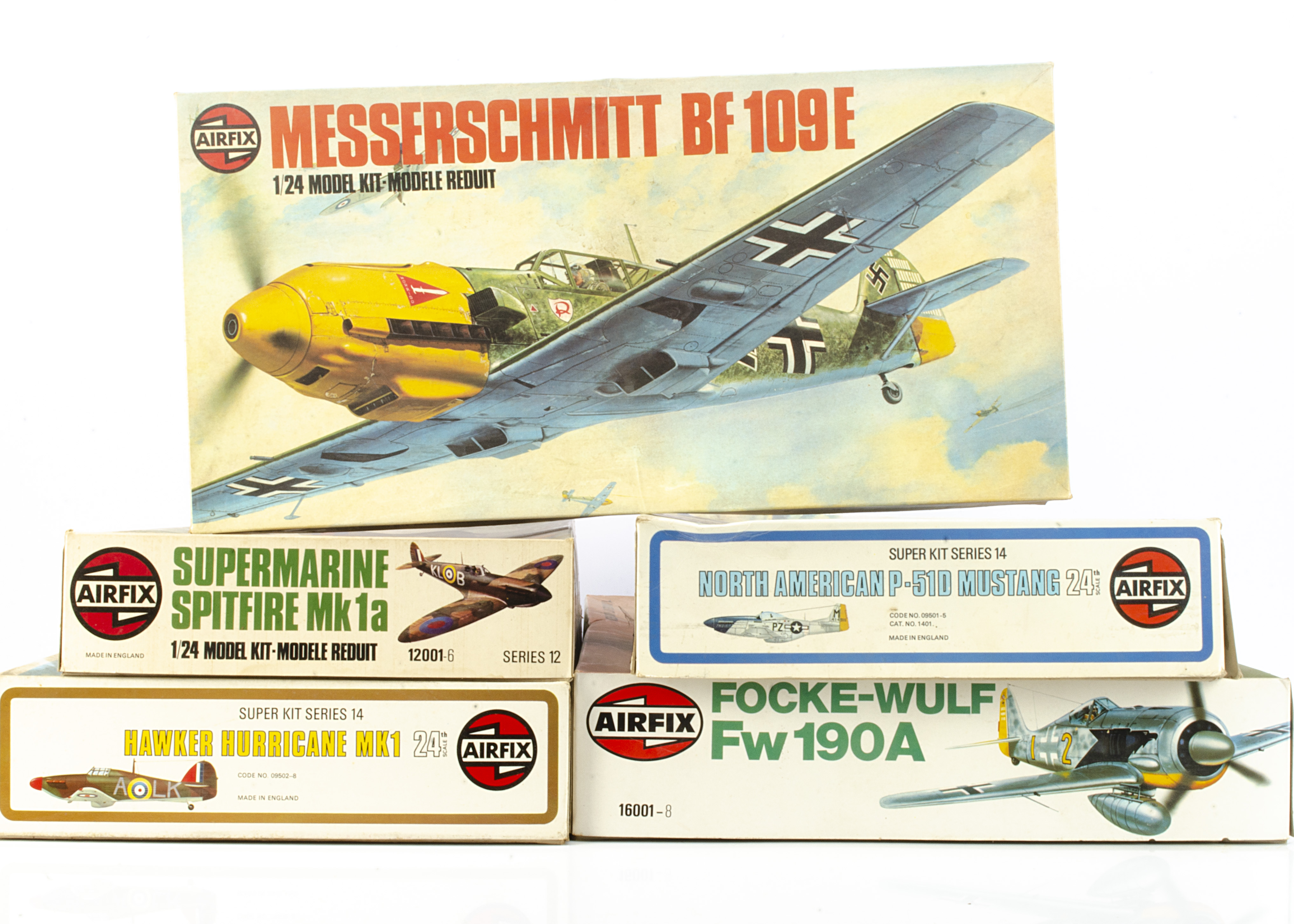 1970s-80s Airfix 1:24 WWII Aircraft Kits, 09502-8, 16001-8, 09501-5, 12001-6, 12002-9, all appear