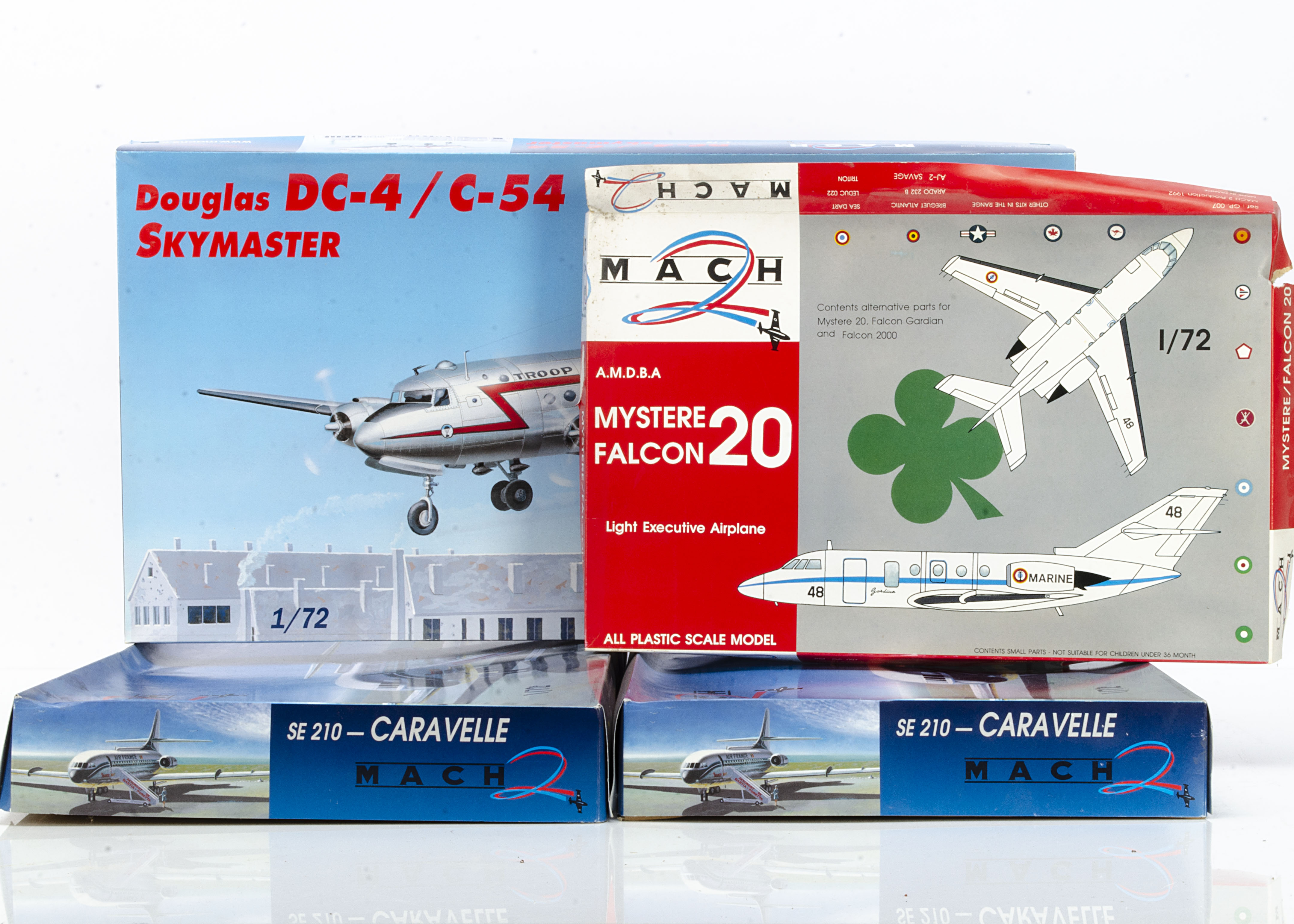 Mach 2 1:72 Commercial Aircraft Kits, DC-4/C-54 Skymaster, SE 210 Caravelle (2), Mystere Falcon