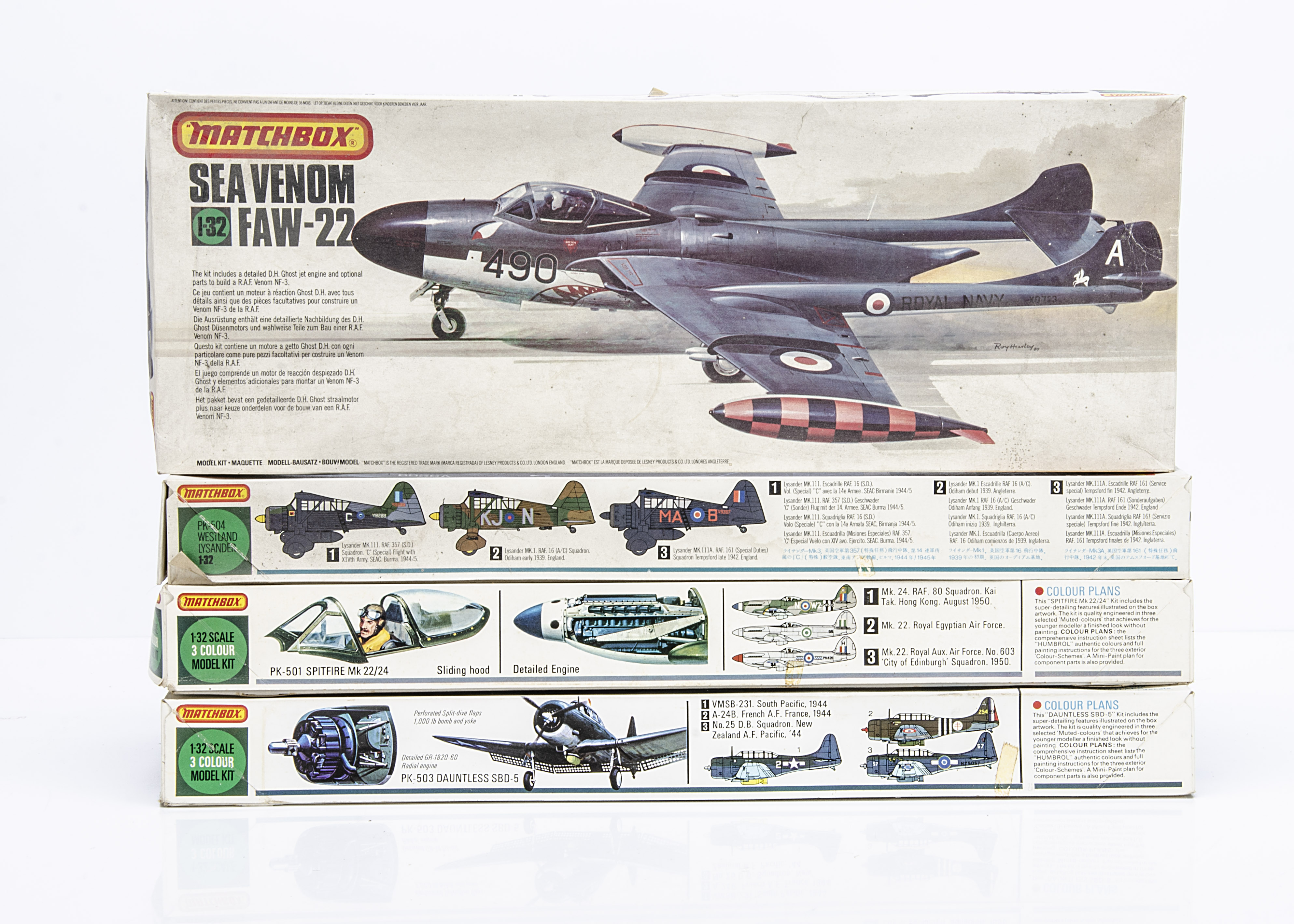 1970s-80s Matchbox 1:32 Aircraft Kits, PK-504, PK-506, PK-503, PK-501, all appear complete but are