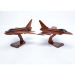 Jet Fighter Models by Bravo Delta or Similar, two approximately 1:48 scale unpainted mahogany models