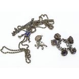 A silver plated rope twist muff chain with enamelled pull through clasp, together with a Middle