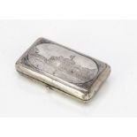 A late 19th or early 20th Century Russian silver cigarette case, the upper with vignette of town,