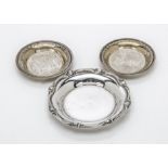 A pair of vintage small Egyptian white metal dishes, together with another Egyptian white metal dish