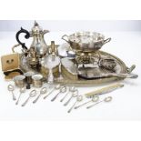 A collection of silver plated and white metal and other items, including a Middle Eastern coffee