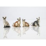 A set of four modern silver and enamelled cats, 74g, hallmarked (4)