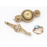 A 9ct gold bar brooch, set with aquamarine and seed pearls, together with a Victorian circular